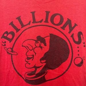 Vintage 80s “Billions” Single Stitch Red Short Sleeve T-Shirt Size Large Shrunk?